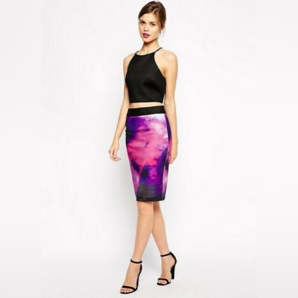 Ted Baker - Pink & Purple Galaxy Print Pencil Skirt - Picture 2 of 8